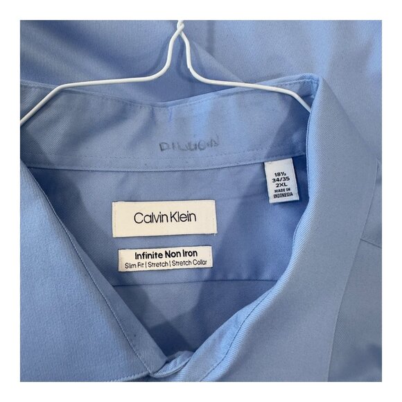 Calvin Klein Mens Infinite Non Iron Slim Fit Stretch Dress Shirt Size 2XL Blue - Picture 2 of 11